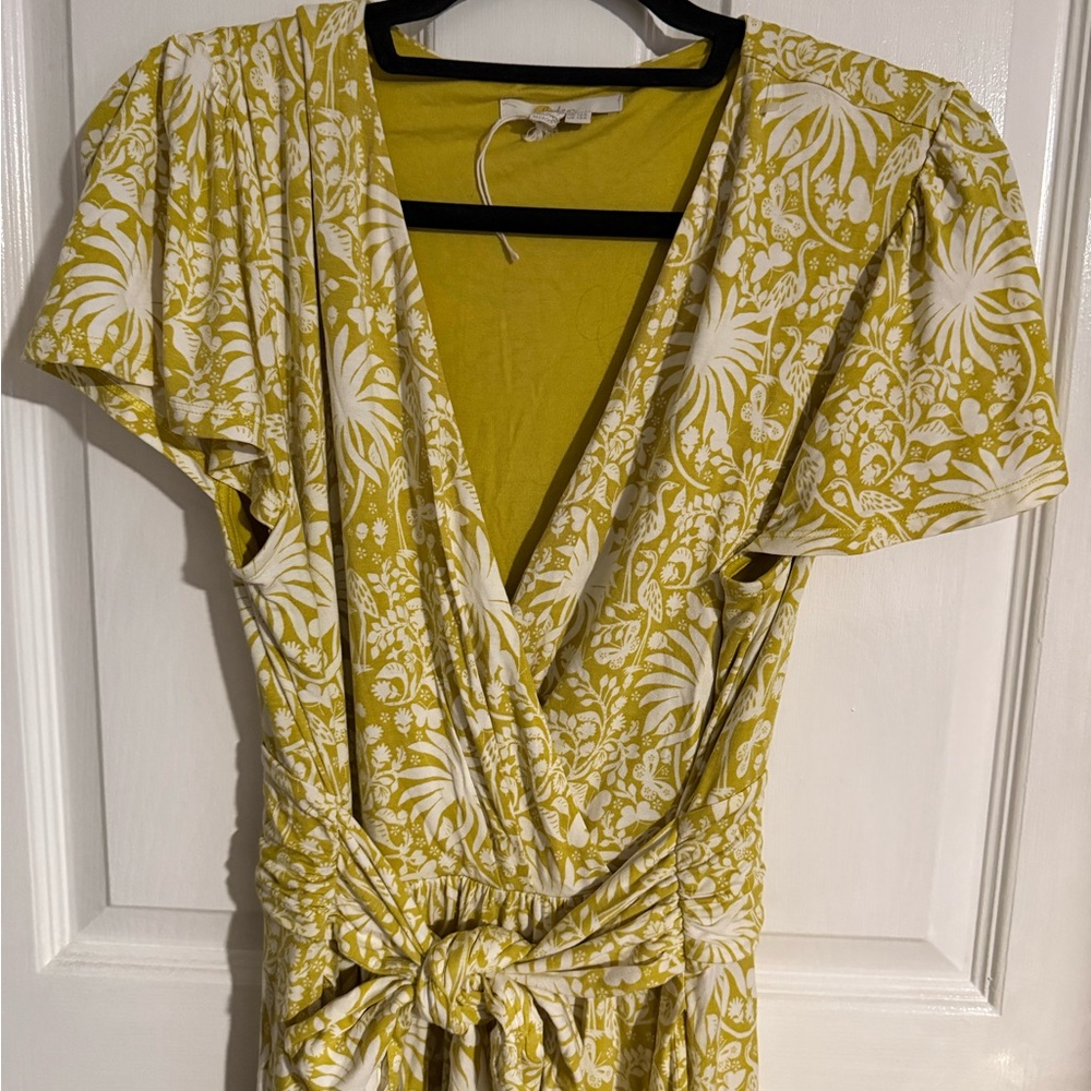 Boden Mustard and White Floral Fixed Wrap Dress